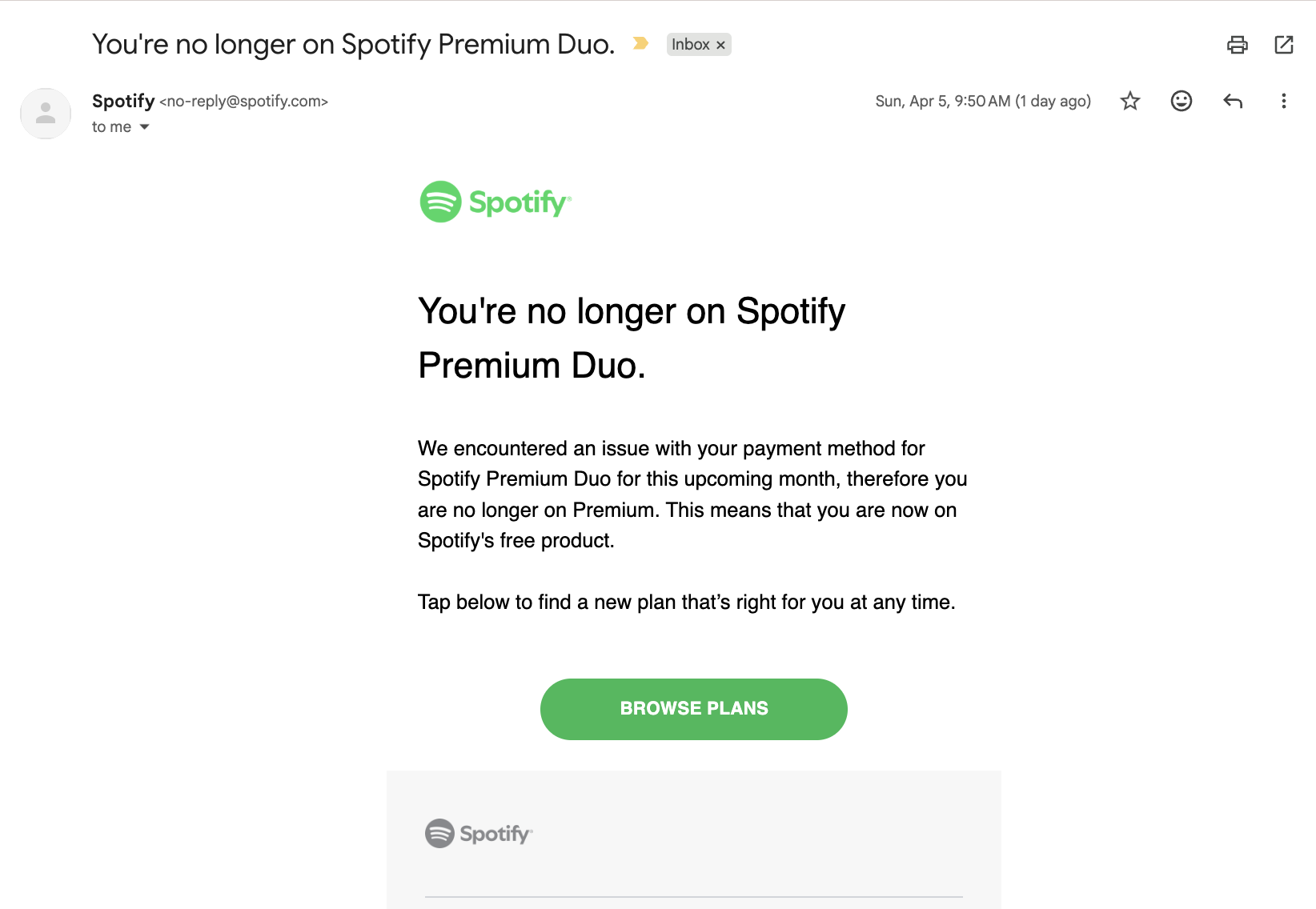 Spotify subscription email